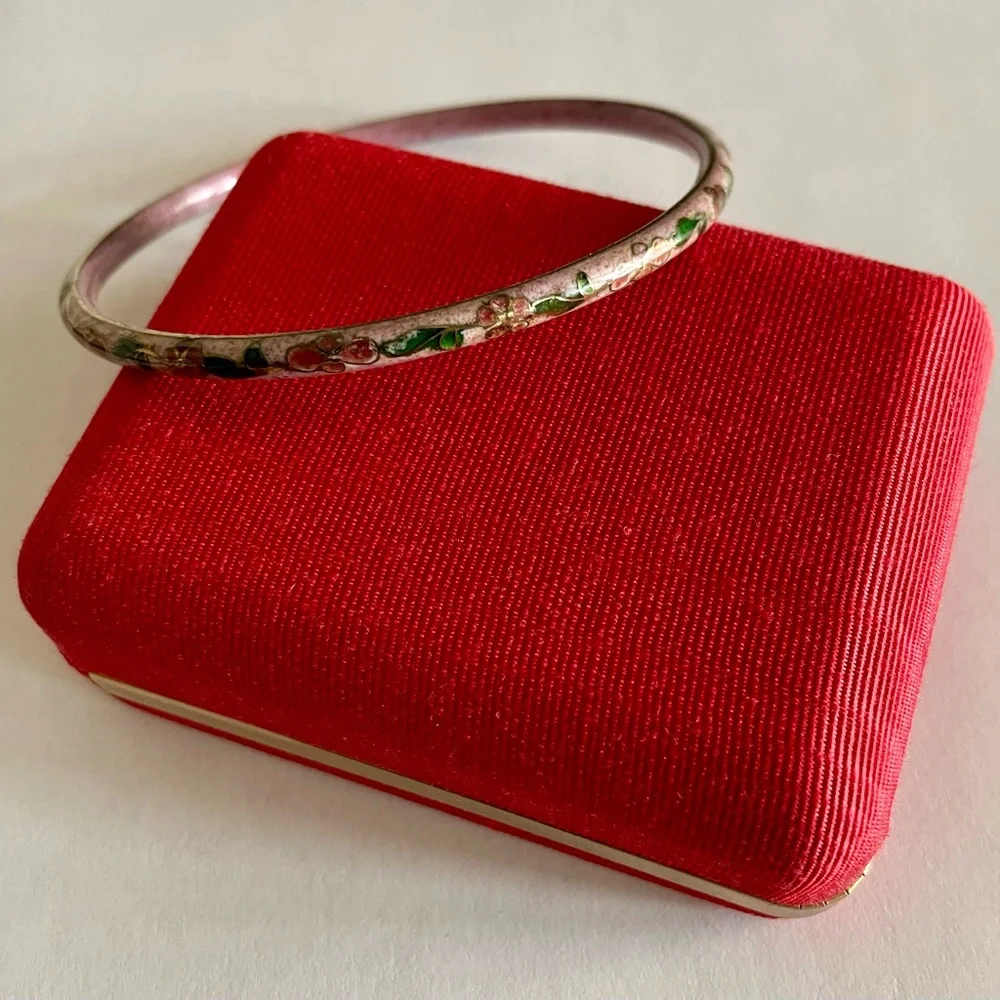 Sweet Pink Vintage Cloisonne Bangle Bracelet - Picture 3 of 5